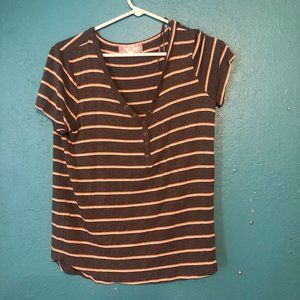 Gray and Yellow Stripes v-Neck Top